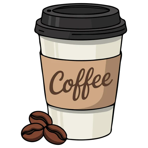 Disposable coffee cup with beans isolated vector illustration on white background