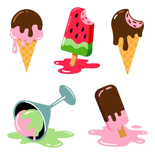 Düşürülmüş dondurma külahı çubuk cam izole vektör çizimi beyaz arkaplanda