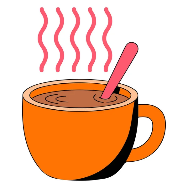 Red mug with hot drink tea coffee autumn mood vector illustration on white background