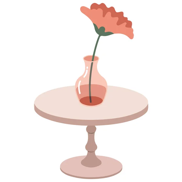 Beyaz arka planda masa vektörü çiziminde çiçek olan oturma odası dekoru vazosu