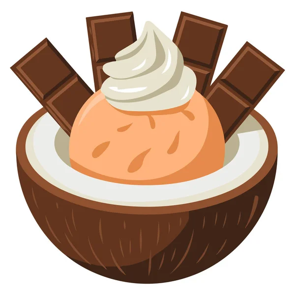 Hindistan cevizli çikolatalı dondurma, krem şantili ve çikolata soslu.