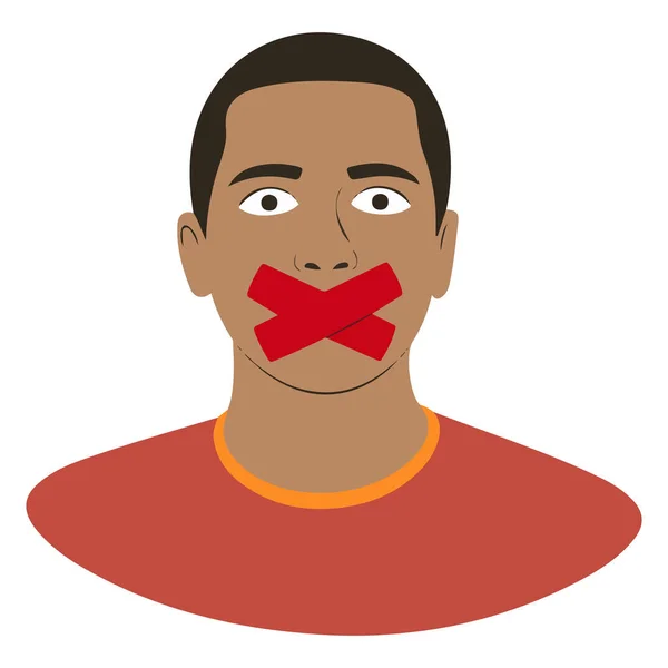 Portrait of young African American man with mouth taped vector illustration isolated