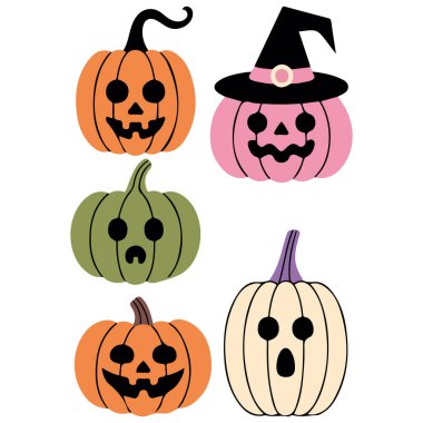 Cadılar Bayramı balkabağı klibi şirin ürkütücü sezonluk karakterler el çizimi vektörü