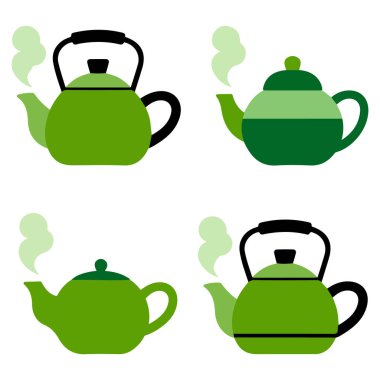 Demlenmiş çay demliği çay fincanı doldurma vektör illüstrasyon seramik çaydanlık logosu deseni