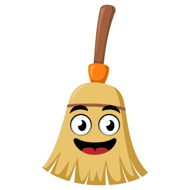 Süpürge karakter çizgi film biçimi beyaz arkaplan üzerindeki izole vektör çizimi