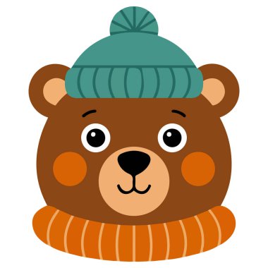 Sonbahar kartı ayı başı sıcak şapka eşarp beyaz arka plan düşüşü el yazması.