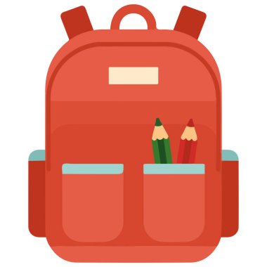 Okul çantası simgesi düz stil yürüyüş sırt çantası çocuklara not defteri cetvel eğitimi