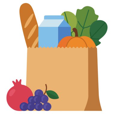 Beyaz arka planda günlük yiyecek ve içecek ürünleri izole edilmiş vektör çizimi