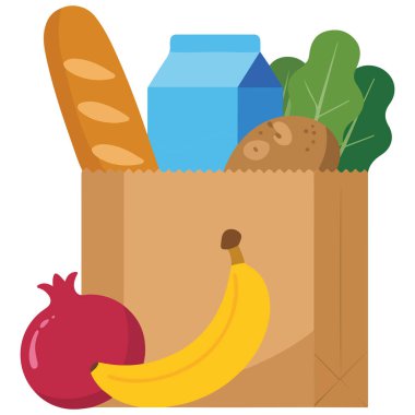 Market eşyalarının ve içeceklerinin toplanması beyaz arka planda izole edilmiş vektör çizimi