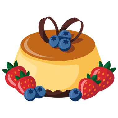 Kırmızı böğürtlen vektör illüstrasyonlu yumuşak Japon pamuklu keki izole edilmiş.