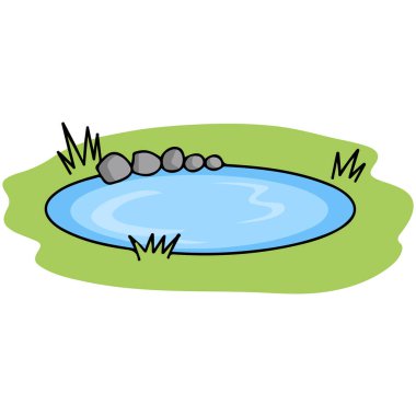 Beyaz arkaplanda yeşil çimenli göl manzarası izole edilmiş vektör çizimi