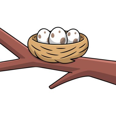 Beyaz arkaplanda izole edilmiş vektör çiziminin içinde yumurtaları olan kuş yuvası