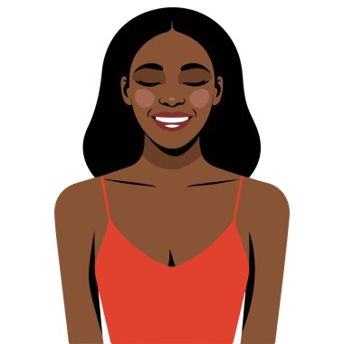 Beyaz arka planda doğal bukleli güzel siyah kadın izole edilmiş vektör çizimi