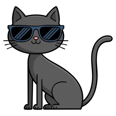 Güneş gözlüklü modern çizgi film kedisi beyaz arkaplanda izole vektör çizimi