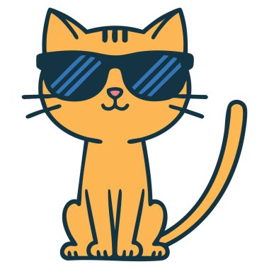 Havalı kedi karakteri tavrı beyaz arkaplanda izole bir vektör çizimi oluşturur