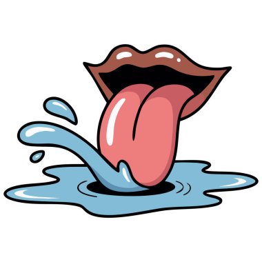 Düz renk tarzı salya akıtan ağız beyaz arkaplanda izole edilmiş vektör çizimi ile karşı karşıya