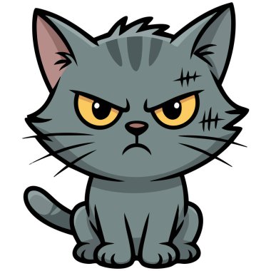 Sert kedi kollarını kavuşturarak beyaz arka planda izole bir vektör çizimi oluşturur