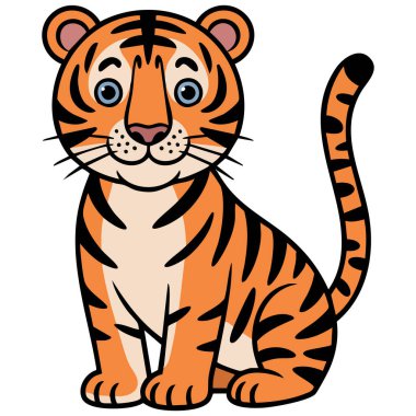 Beyaz arkaplanda çizgi film kaplan hayvan karakteri renk vektör çizimi