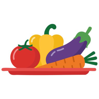 Beyaz arka planda izole edilmiş bir tabakta çeşitli sağlıklı sebzeler.