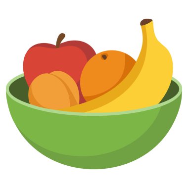 Kase beslenme vitamin konseptinde karışık meyveler beyaz arka planda izole edilmiş vektör çizimi