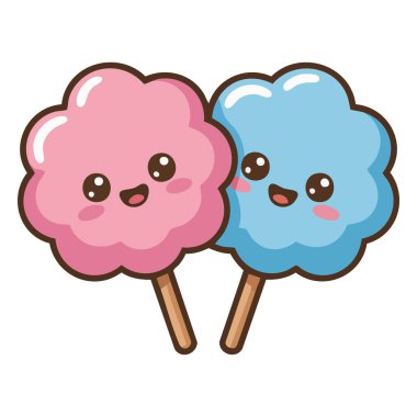 Kawaii tarzı elle çizilmiş yiyecek öğeleri beyaz arkaplanda izole edilmiş vektör çizimi