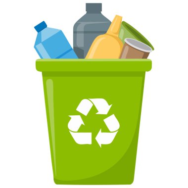 Çöp toplama hizmetleri için çöp tenekesi beyaz arkaplanda izole edilmiş vektör illüstrasyonu