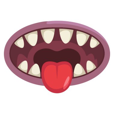 Komik ağız canavarı karakterleri etiketi beyaz arkaplan üzerine izole vektör illüstrasyonunu ayarladı