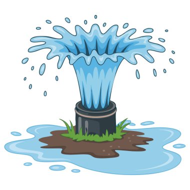 Kırık metal borudaki su sızıntısı beyaz arkaplanda izole edilmiş vektör çizimi