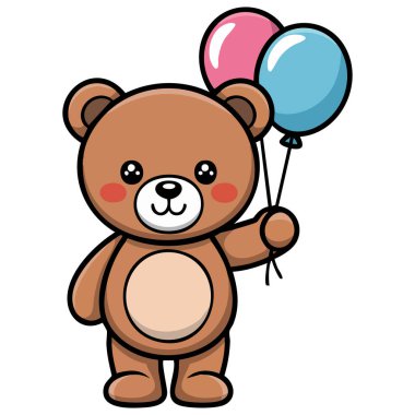 Beyaz arka planda izole edilmiş balonlarla şirin ayı doğum günü kutlaması