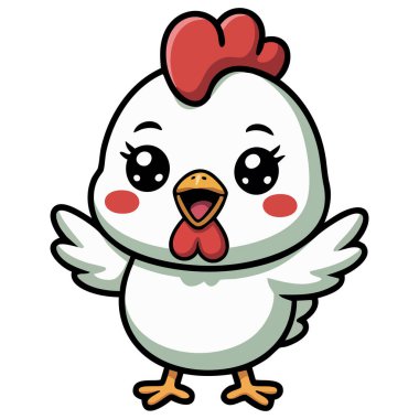 Beyaz arkaplanda izole edilmiş vektör çizimi için tavuk maskotu tasarımı ögeleri