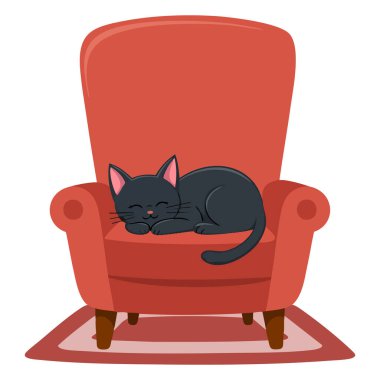 Kanepede uyuyan küçük kedicik beyaz arka planda izole edilmiş vektör çizimi