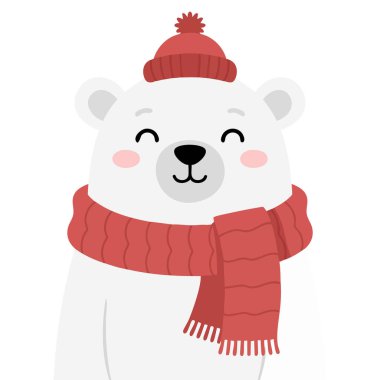 Kar yağışlı kış kutup ayısı beyaz arka planda izole edilmiş vektör çizimi