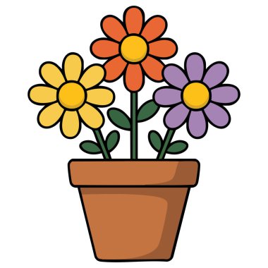 Kutuda çiçek açan bitkiler beyaz arkaplanda izole edilmiş vektör çizimi