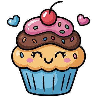 Beyaz arkaplanda izole edilmiş yüz ifadesi olan şirin kek.