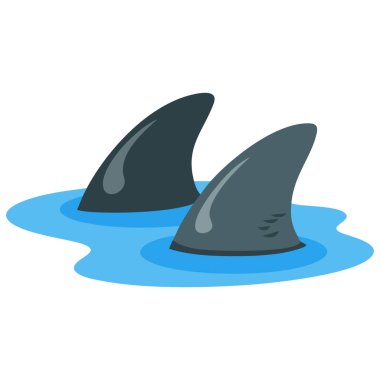 Su yüzeyindeki köpekbalığı yüzgeci beyaz arkaplanda izole edilmiş vektör çizimi