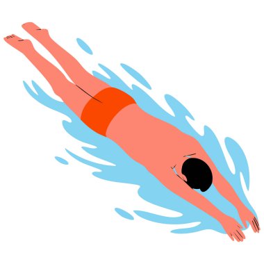 Suda yüzen adam beyaz arkaplanda izole edilmiş vektör çizimi yapıyor.