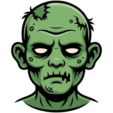 Zombi baş çizgi film karakteri beyaz arkaplanda izole edilmiş vektör çizimi