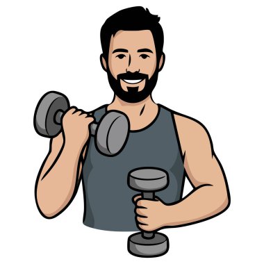 Beyaz arkaplanda izole edilmiş ağırlık vektör illüstrasyonuyla başparmak gösterme sporcusu