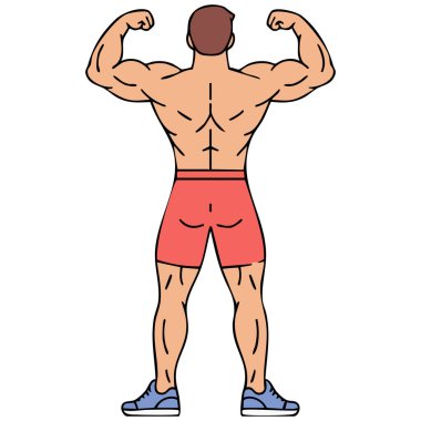 Beyaz arkaplanda izole edilmiş vücut geliştirici fitness modeli illüstrasyonu