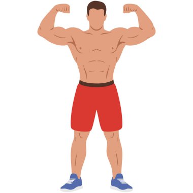 Seksi sakallı sporcu beyaz arka planda izole edilmiş vektör çizimi yapıyor.