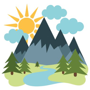 Yaz maceraları kamp alanı beyaz arka planda izole edilmiş vektör illüstrasyonu