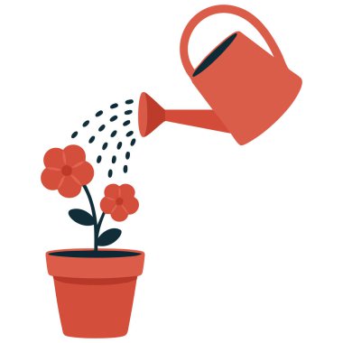 Beyaz arkaplanda bitki simgesi izole edilmiş vektör illüstrasyonuna sahip teneke kutu sulanıyor