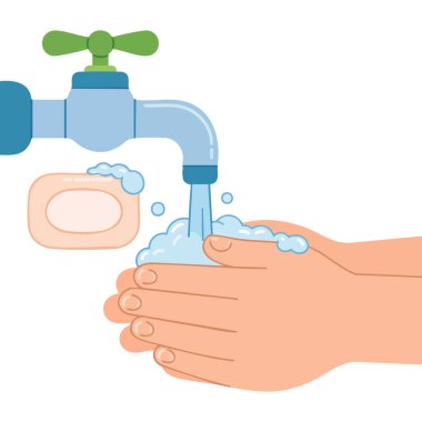 Ellerini yıka hijyen çizimi beyaz arka planda izole edilmiş vektör çizimi