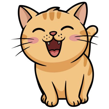 Kedi gülüşü çizgi film tarzı beyaz arkaplanda izole edilmiş vektör çizimi