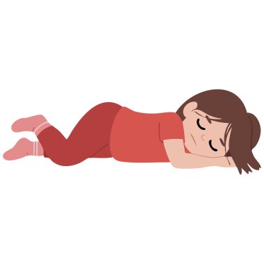 Yerde yatan vektör kız beyaz arkaplanda izole vektör çizimi