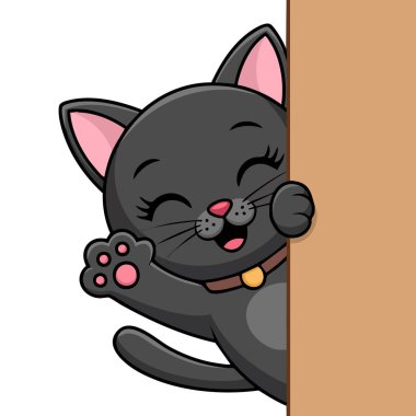 Cat waving paw isolated vector illustration on white background