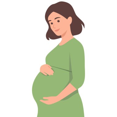 Hamile kadın, beyaz arka planda izole edilmiş vektör çizimi hissediyor