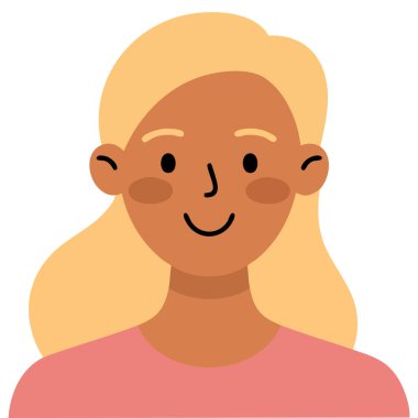  Kahverengi at kuyruğu ve pembe yanak vektör sanatı olan mutlu genç kadın.