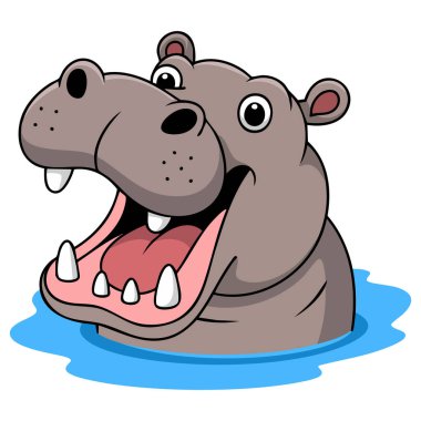  Çizgi film hipopotam karakteri, ağzı çok açık.