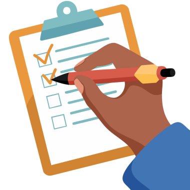  Elinde kontrol listesi ve kalem olan bir pano var.